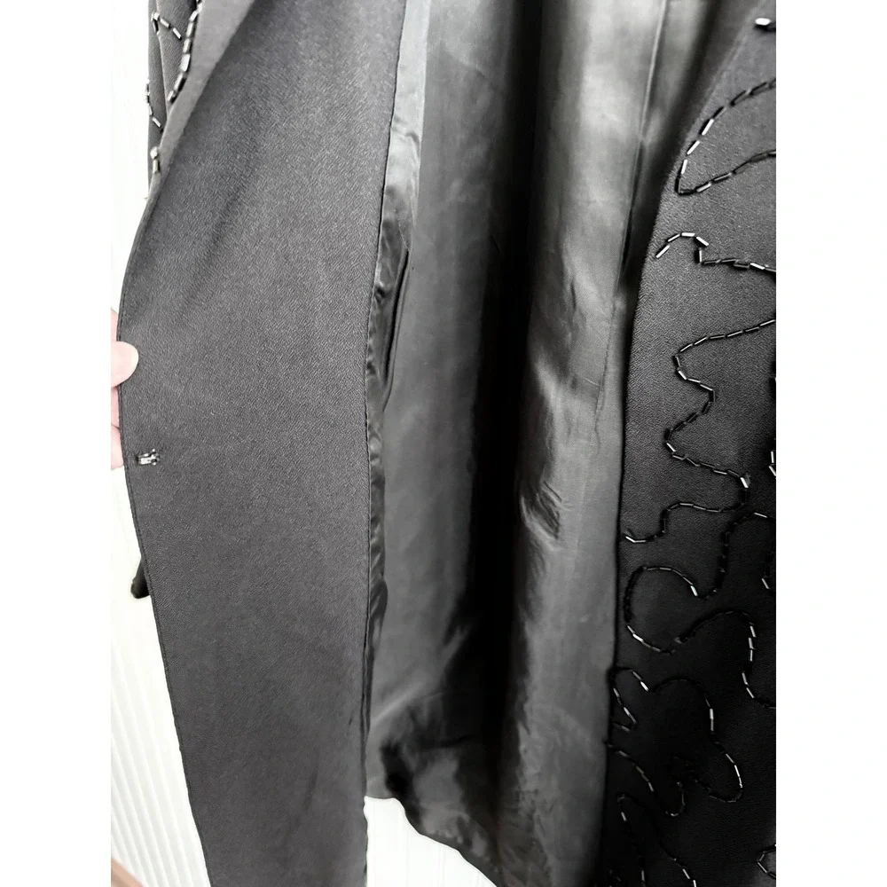 Vintage Nancy Heller Bergdorf Goodman‎ Beaded Evening Jacket Black Squiggle Coat